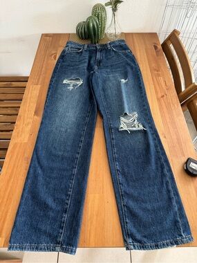 Guess Women's Distressed Straight-Leg Jeans - Dark Blue